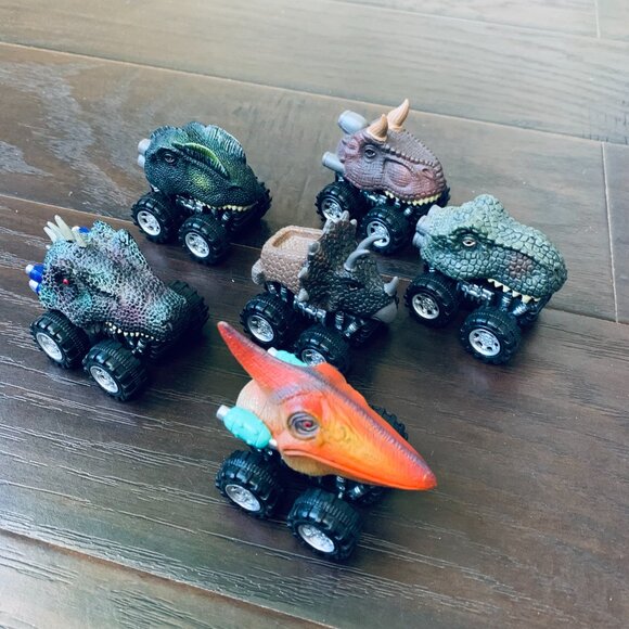 6-Pack Dino Dinosaur Pull Back Toy Trucks Cars Playset for Little Kids/Boys - Picture 6 of 9